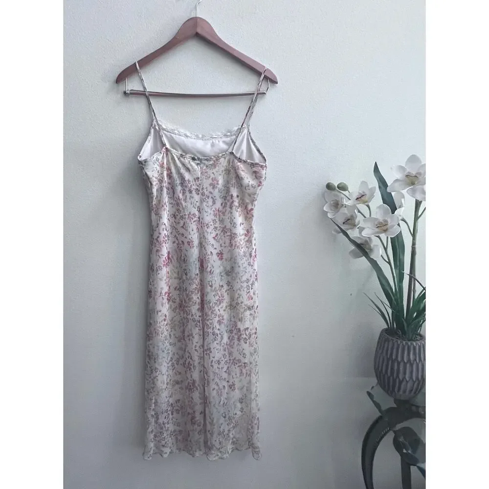 Vintage Y2K Rave Floral Empire Waist Midi Dress Lace Trim Cottagecore Size M-L - Picture 2 of 9
